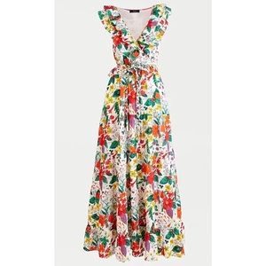 BLEMISHED JCrew Ruffle Front Ratti Island Botanical Print Maxi Dress